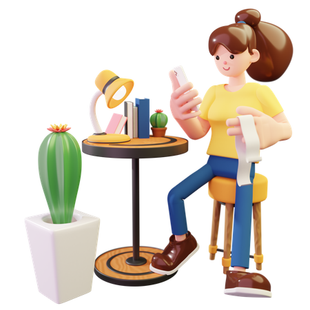 Woman doing online bill payment  3D Illustration