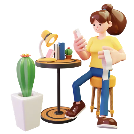 Woman doing online bill payment  3D Illustration