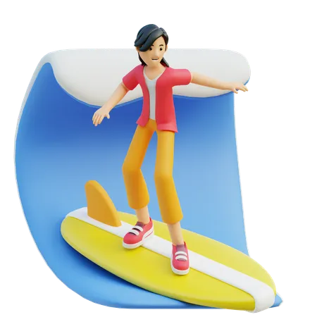 Woman Enjoying Surfing  3D Illustration