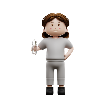 Woman Holding A Drinking Bottle  3D Illustration