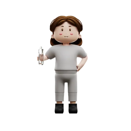 Woman Holding A Drinking Bottle  3D Illustration