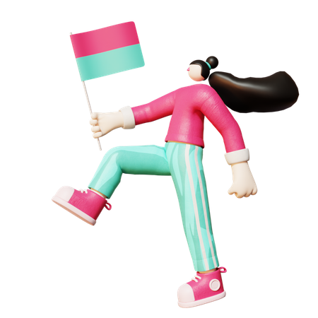 Woman holding flag  3D Illustration