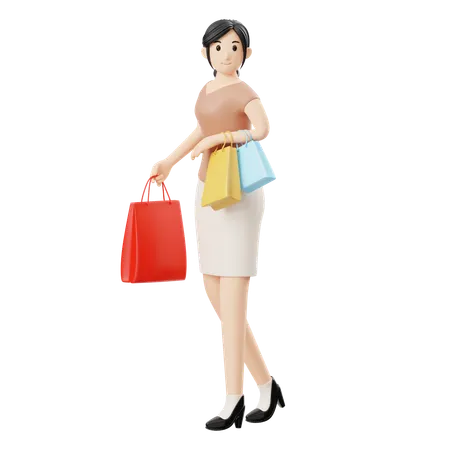 買い物袋を持った女性  3D Illustration