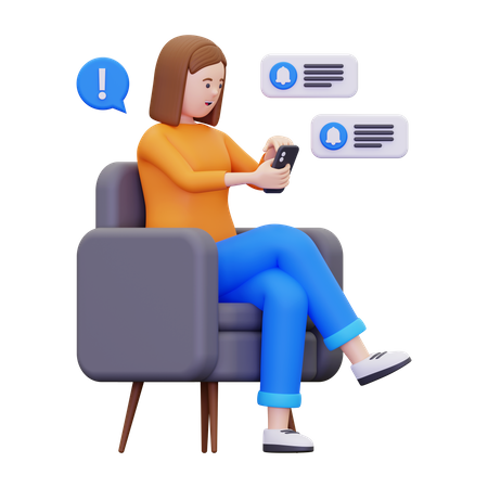 Woman Is Looking At The Message Notification  3D Illustration