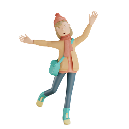 Woman Jumping In Air  3D Illustration