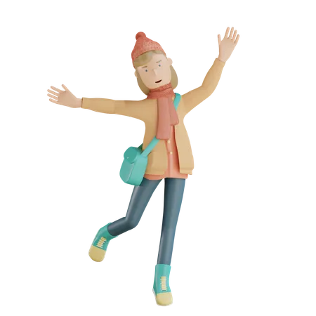 Woman Jumping In Air  3D Illustration