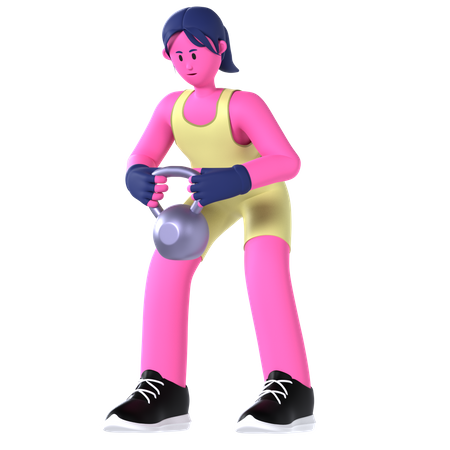 Woman lifting Kettlebell  3D Illustration