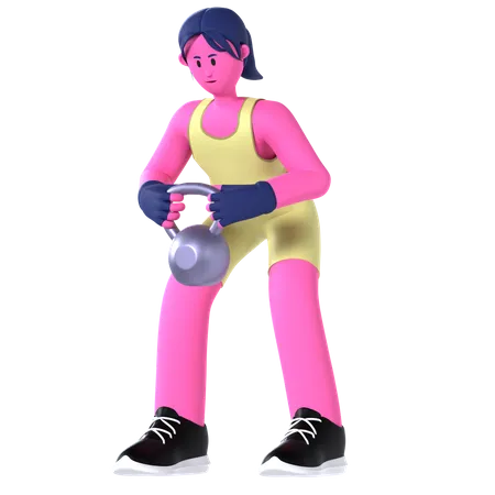 Woman lifting Kettlebell  3D Illustration