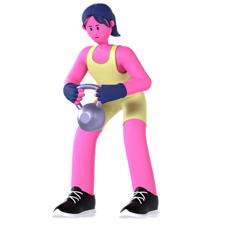 Woman lifting Kettlebell  3D Illustration