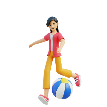 Woman Play Beach Ball  3D Illustration