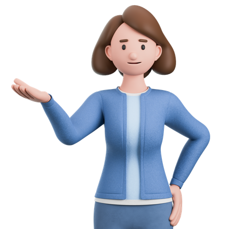 Woman Pointing Hand To Introduce Something  3D Illustration