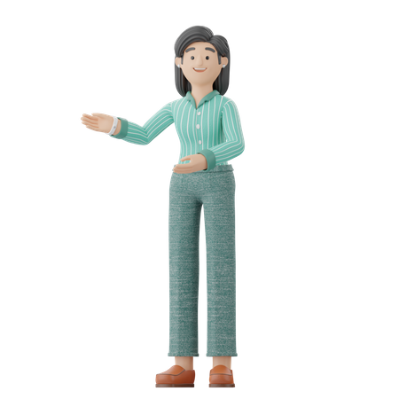 Woman Pointing Left Side  3D Illustration