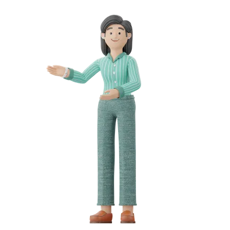 Woman Pointing Left Side  3D Illustration