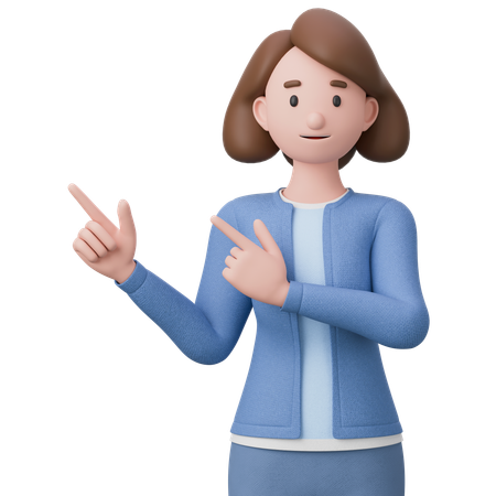 Woman Points To Something  3D Illustration