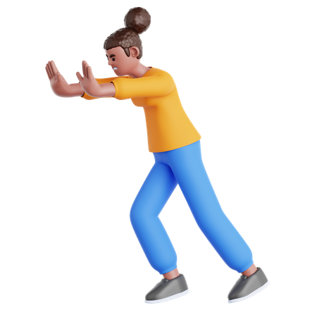 Woman Pushing Wall Gesture  3D Illustration