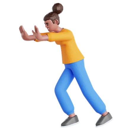 Woman Pushing Wall Gesture  3D Illustration