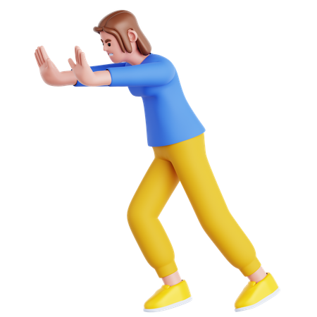 Woman Pushing Wall Gesture  3D Illustration