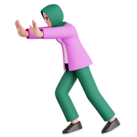 Woman Pushing Wall Gesture  3D Illustration