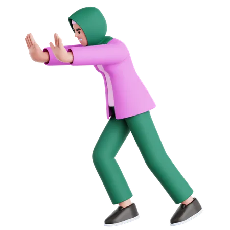 Woman Pushing Wall Gesture  3D Illustration