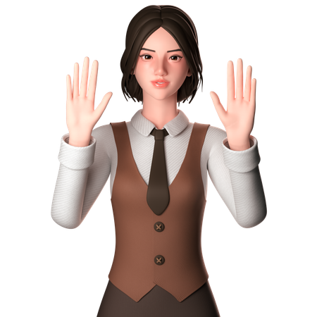 Woman Raising Both The Hands  3D Illustration