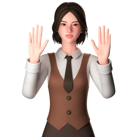 Woman Raising Both The Hands  3D Illustration