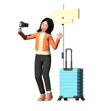 Woman shooting travel vlog  3D Illustration