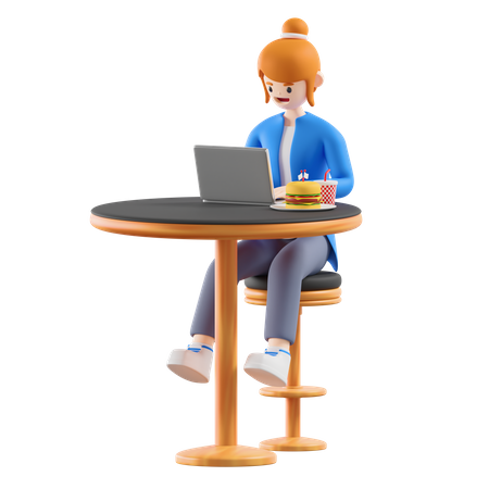 Woman working at cafe  3D Illustration