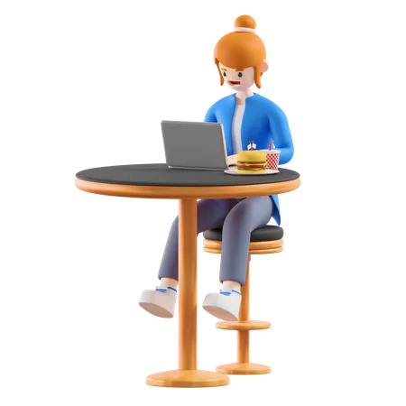 Woman working at cafe  3D Illustration