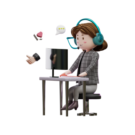 Woman working at call center  3D Illustration