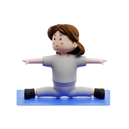 Woman Workout Body Stretching In Mattress  3D Illustration