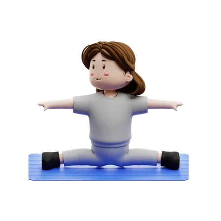 Woman Workout Body Stretching In Mattress  3D Illustration