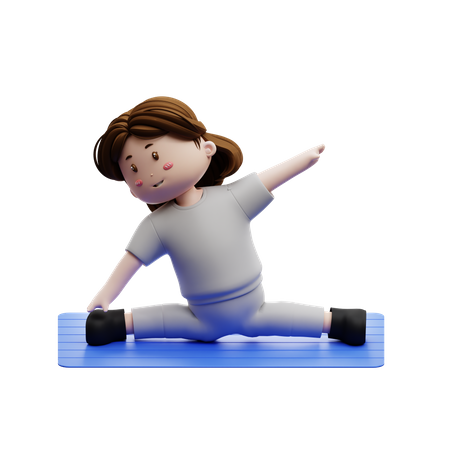 Woman Workout Body Stretching In Mattress  3D Illustration