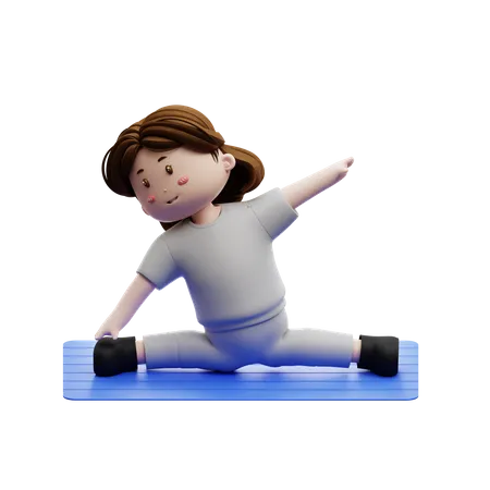 Woman Workout Body Stretching In Mattress  3D Illustration