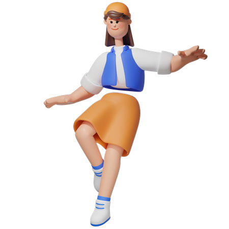 Women with Jumping Down  3D Illustration