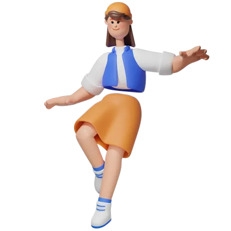 Women with Jumping Down  3D Illustration