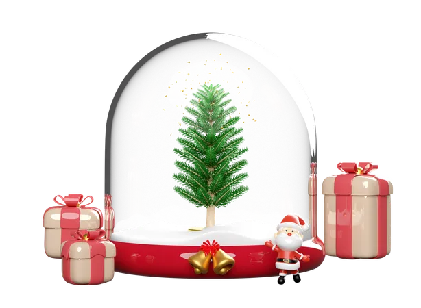 Xmas Glass dome present for christmas  3D Illustration