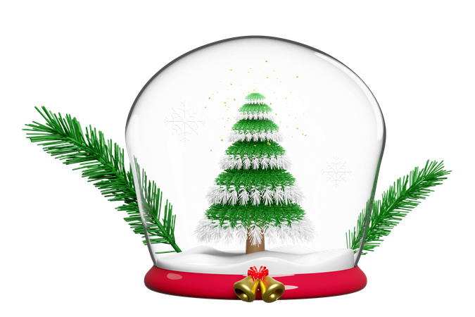 Xmas tree in glass cube  3D Illustration