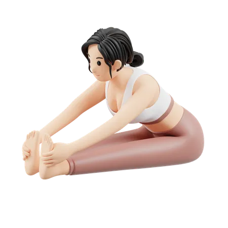 Yoga Girl doing Paschimottanasana  3D Illustration