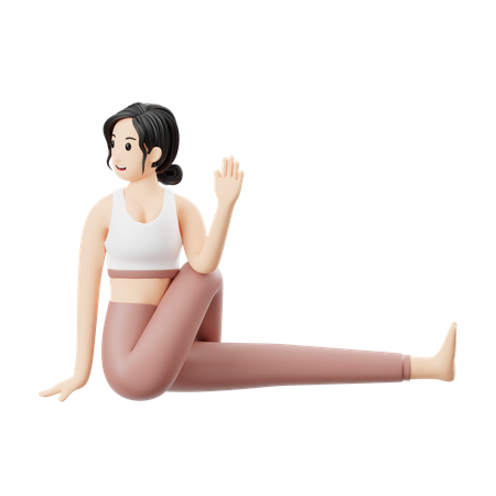 Yoga Girl doing Seated Twist  3D Illustration