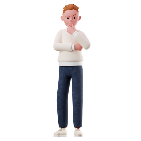 Young Boy Character With Curious Pose  3D Illustration