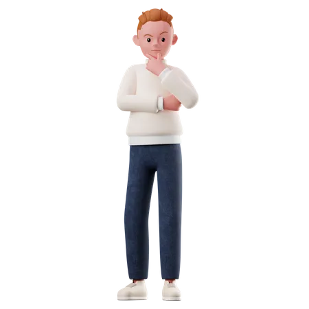 Young Boy Character With Curious Pose  3D Illustration