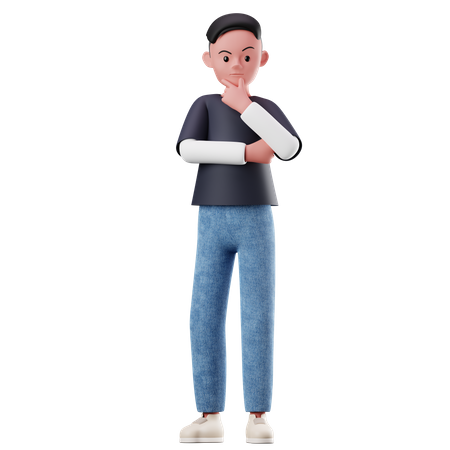 Young Boy Character With Curious Pose  3D Illustration