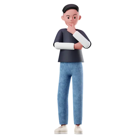 Young Boy Character With Curious Pose  3D Illustration