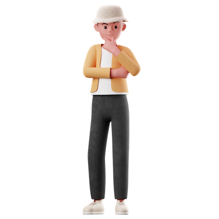 Young Boy Character With Curious Pose  3D Illustration