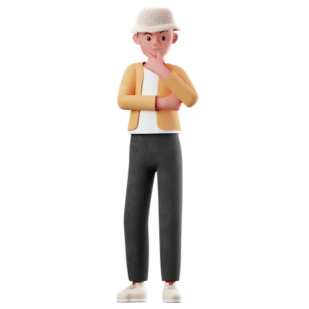 Young Boy Character With Curious Pose  3D Illustration