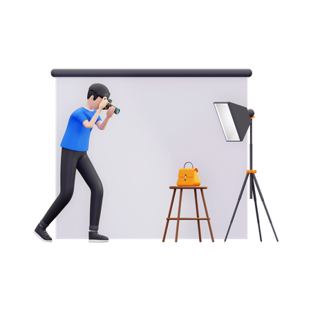 Young boy doing product photography  3D Illustration