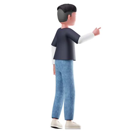 Young Boy Pointing The Presentation Pose  3D Illustration