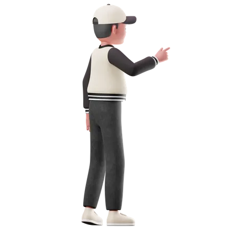 Young Boy Pointing The Presentation Pose  3D Illustration