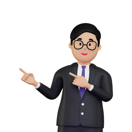 Young Businessman pointing to fingers to left side  3D Illustration