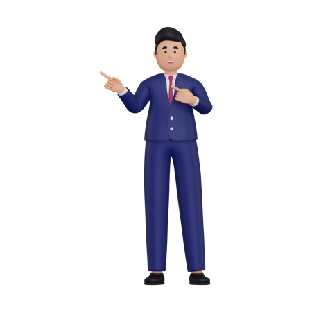 Young businessman pointing to fingers to left side  3D Illustration